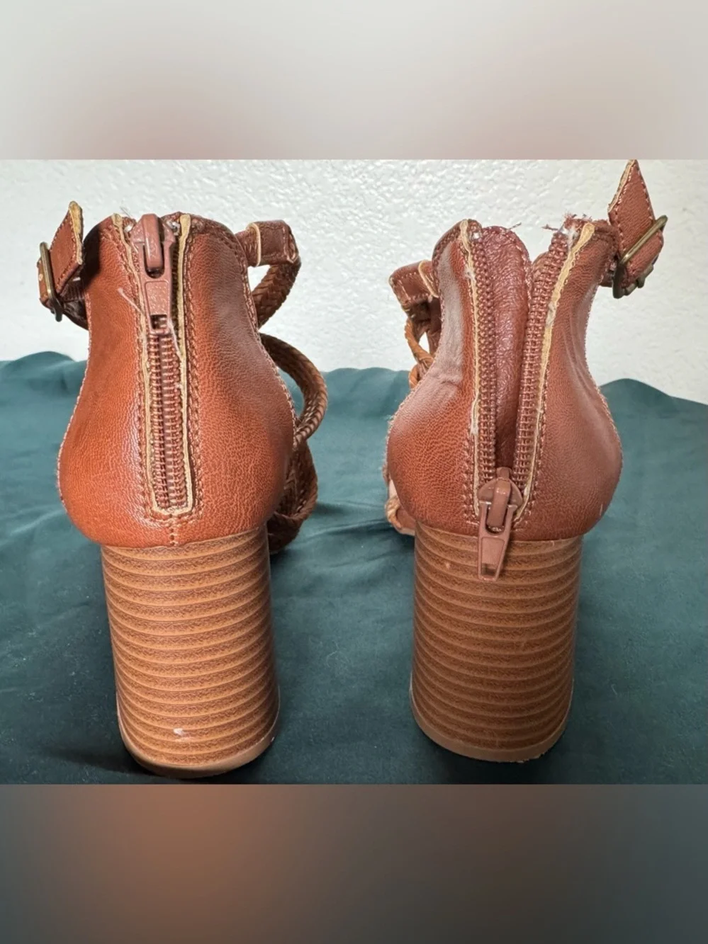 Sugar Brown Braided Strappy Block Heel Sandals